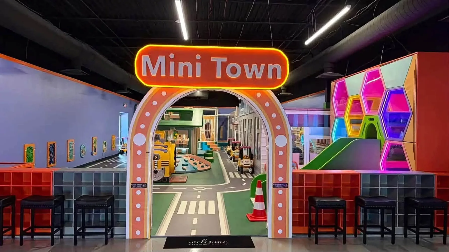 Mini Town play area with town-road floor at Nova Adventure Park Reading